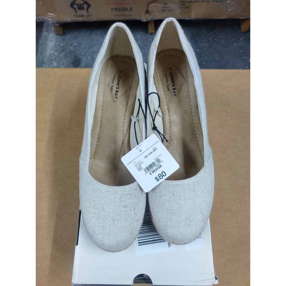 St Johns Bay Botanic Sand Espadrille Wedge Shoes Womens 9 M Memory Foam New